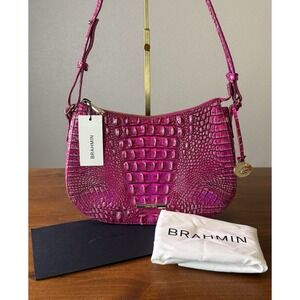 NEW NWT BRAHMIN Shayna Crossbody Bag LEATHER Bright Pink Ombré Potion $245